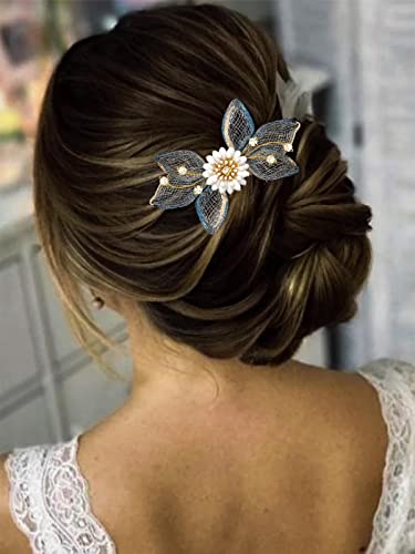 Casdre Virág Menyasszony Esküvői Haj Fésű Arany Levél Menyasszonyi Oldali Comb Haj Darab Fél Prom Kristály Haj Kiegészítők Nők, Lányok (B-Blue)