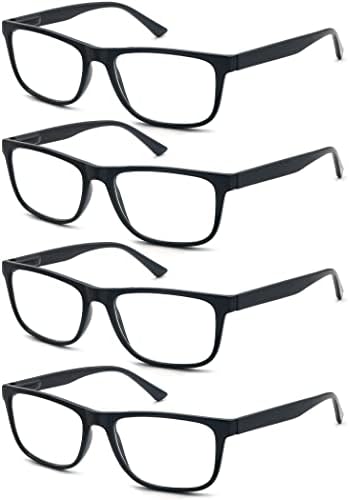OLOMEE Olvasó Szemüveg 1.50 Túlméretezett Nagy Tér Férfi Olvasók Fekete Keret 4-Es Csomag,Kényelmes Könnyű Szemüveg, Olvasás Rugalmas